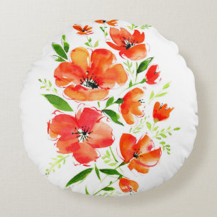 Coussins Ronds Bouquet d'aquarelle de fleurs de pavot