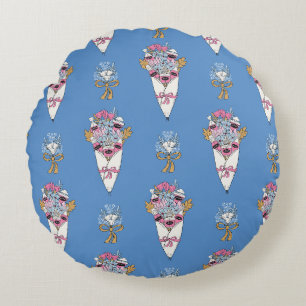 Coussins Ronds Bouquet de fleurs et de parfums sur fond bleu