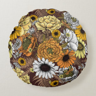 Coussins Ronds Bouquet de fleurs - roses, pivoines, marguerites e