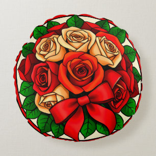 Coussins Ronds Bouquet élégant de roses rouges et blanches