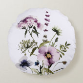 Coussins Ronds Bouquet Fleur sauvage pourpre Aquarelle Florale (Devant)