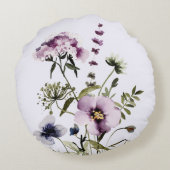 Coussins Ronds Bouquet Fleur sauvage pourpre Aquarelle Florale (Dos)
