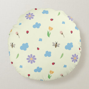 Coussins Ronds Bourdons, coccinelles et fleurs sauvages motif