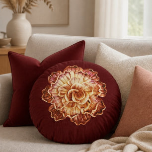 Coussins Ronds Bourgogne (Primaire) et Élégance de Rosette Crème 