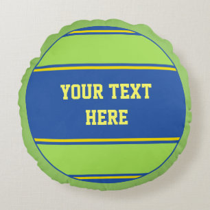 Coussins Ronds BOUTON Bandes RONDES bleu vert jaune + votre idée