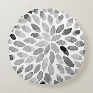 Coussins Ronds Boutons de brosse d'aquarelle - noir et blanc