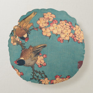 Coussins Ronds Bouvreuil d'Hokusai et Cerisier Fleur Vintage Oise