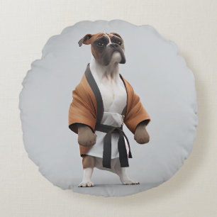 Coussins Ronds Boxer Dog Jouer Karate, Karate Champion Boxer Dog