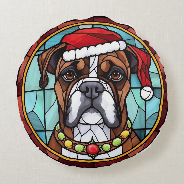 Coussins Ronds Boxer Vitrail de Noël (Dos)