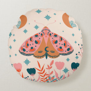 Coussins Ronds Bright Folk art Moths pattern