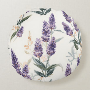 Coussins Ronds Brins de Lavande Aquarelle Botanique Fleur Violet
