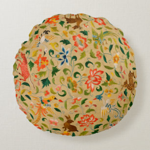 Coussins Ronds Broderie animale vintage en crewel : Tapisserie an