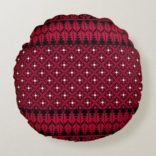 Coussins Ronds Broderie d'art palestinien Tatreez Design imprimé (Devant)