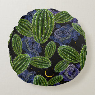Coussins Ronds Broderie mexicaine : Cactus Night Seamless.