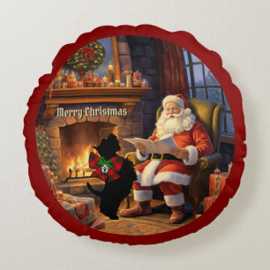 Coussins Ronds Brodie Scottie Chien & Père Noël Noël personnalisé