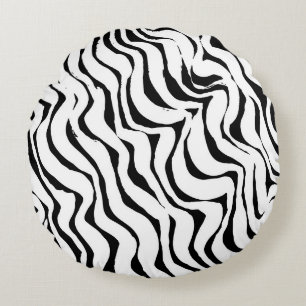 Coussins Ronds Brosse le motif de grunge. Vintage blanc et noir.