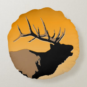 Coussins Ronds Brouillonnant Bull Elk au coucher du soleil Art or