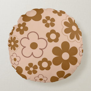 Coussins Ronds Brown Automne Retro Y2K Hippie Flower Motif