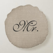 Coussins Ronds Brown foncé M. Burlap Oreiller rond (Dos)