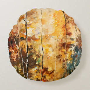 Coussins Ronds Brown Leaf Nature Serenity Art Abstrait