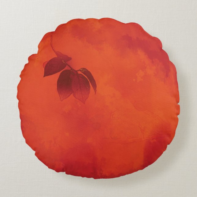 Coussins Ronds Brûlé Orange Persimmon Feuilles Abtract Automne (Devant)