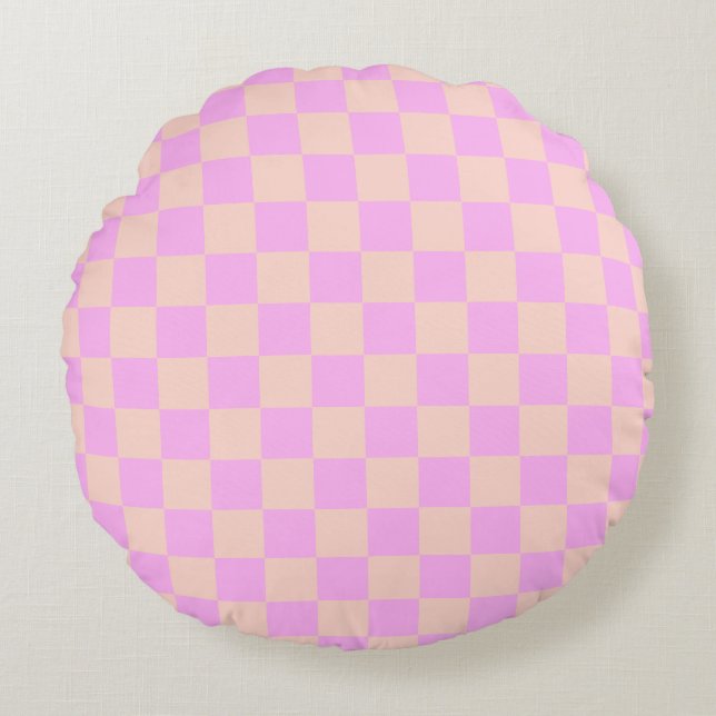 Coussins Ronds Bubblegum Moderne et Damier Pêche (Devant)
