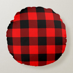 Coussins Ronds Buffalo Check Rouge et Noir Lumberjack Plaid Decor