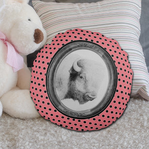 Coussins Ronds Buffle Rose Points Noirs
