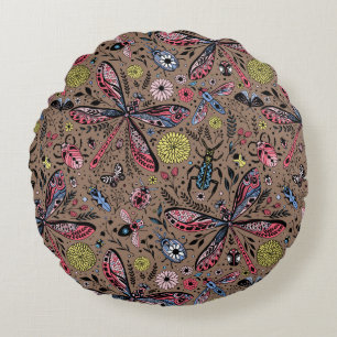 Coussins Ronds Bugs de Doodle sur mocha brown
