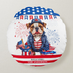 Coussins Ronds Bulldog Happy 4 juillet Fête de l'Indépendance amé