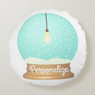 Coussins Ronds Bulle de neige globe mignon bleu jaune hiver