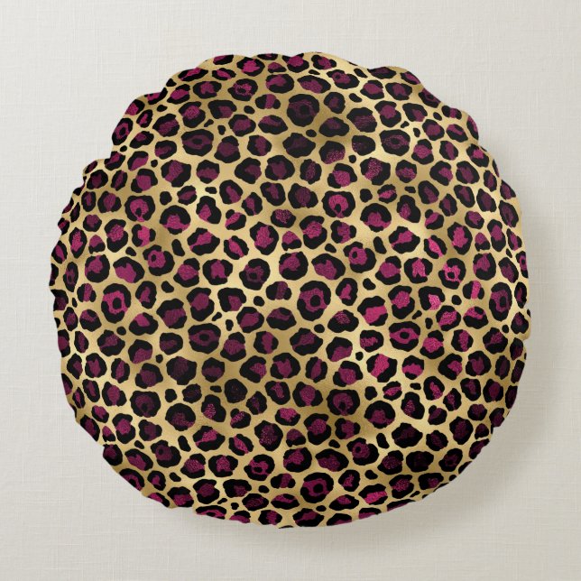 Coussins Ronds Burgundy et Gold Leopard Series Design 2 (Devant)
