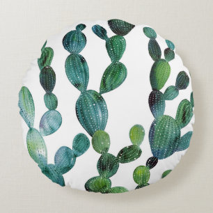 Coussins Ronds Cactus Craze : Tendance de l'aquarelle tropicale