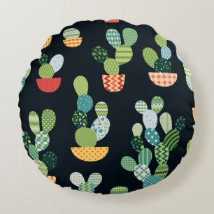 Coussins Ronds Cactus motif sans soudure en style patchwork avec