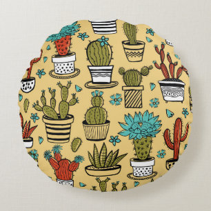 Coussins Ronds Cactus Succulent : Esquisse tirée à la main
