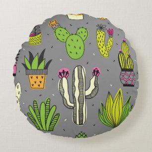 Coussins Ronds Cactus, succulents : vintage tropical arrière - pl