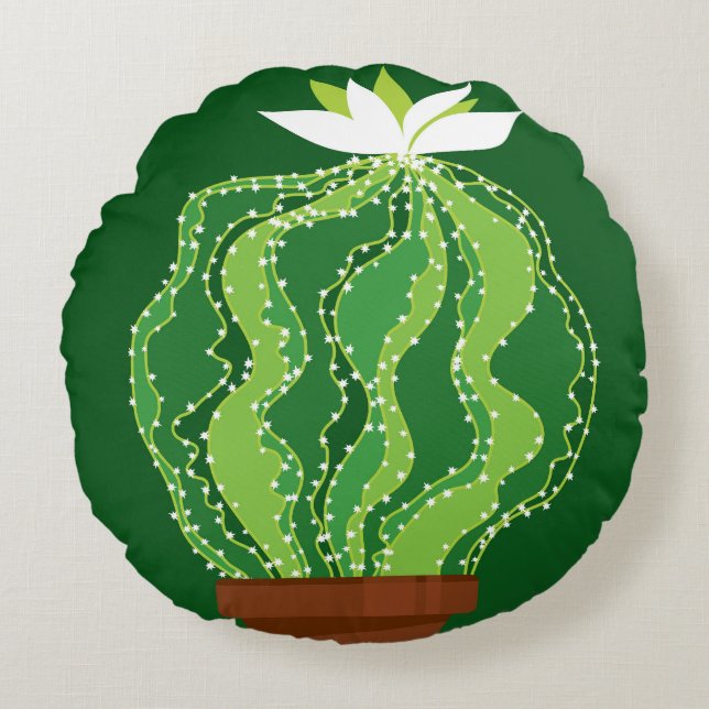 Coussins Ronds Cactus vert : motif abstrait naturel. (Devant)