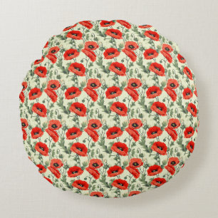 Coussins Ronds Cadeau d'anniversaire Coquelicot rouge sans cout
