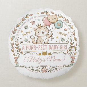 Coussins Ronds Cadeau de Baby Shower Thème Chat Rose & Or