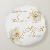Coussins Ronds Cadeau de mariage avec logo monogramme floral or (Dos)