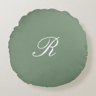 Coussins Ronds Cadeau de mariage initial monogramme vert sauge