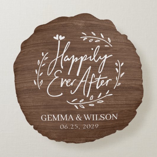Coussins Ronds Cadeau de mariage personnalisé en bois rustique fl (Dos)