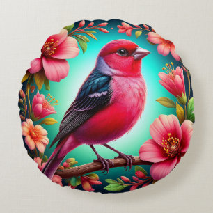 Coussins Ronds 🌸 Cadeau d'œuvre d'art d'oiseau de branche floral
