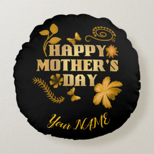 Coussins Ronds Cadeau floral doré personnalisé pour la fête des m