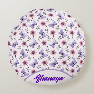 Coussins Ronds Cadeau floral papillon de printemps personnalisé