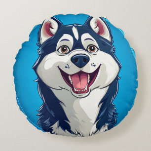Coussins Ronds Cadeau pour amateur de chien de dessin animé Husky