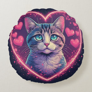 Coussins Ronds Cadeau pour amoureux romantique des chats | Animal