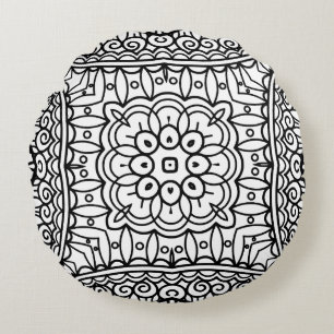 Coussins Ronds Cadre de motif mandala noir et blanc