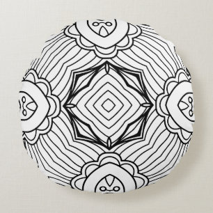 Coussins Ronds Cadre de motif mandala noir et blanc