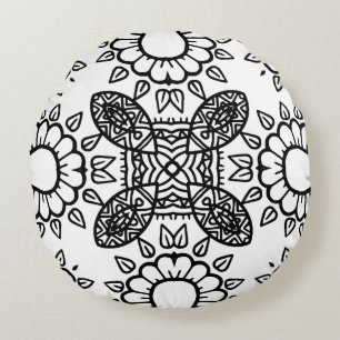Coussins Ronds Cadre de motif mandala noir et blanc